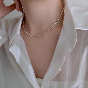 Crushed Silver Style Clavicle Necklace Silver Plated Copper Irregular Beads Minimalist Adjustable Choker For Women