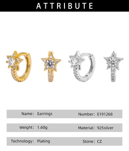 Macro detail of geometric star S925 sterling silver earrings with CZ zircon stones