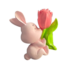 Pink cartoon bunny holding a tulip car air vent aromatherapy stone ornament