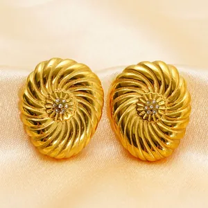 Élégantes boucles d'oreilles spirales en acier inoxydable doré 18K avec cristaux brillants