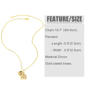 Detailed size specifications for the gold-plated elephant pendant necklace with zircon