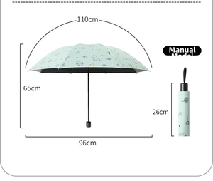 Size chart for green cartoon manual folding umbrella with specific dimensions shown