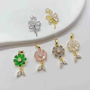 Luxurious flower and leaf pendants with colorful zircon inlay on white tray