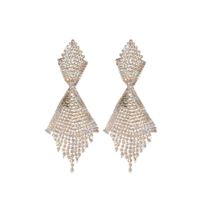 Sparkling crystal tassel drop earrings with diamond-encrusted geometric design
