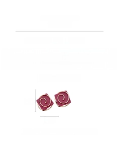 Detail view of red square earrings with gold spiral trim, weighing 15.5g in alloy