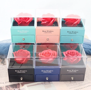Preserved rose gift box set in multiple colors with transparent acrylic cover and drawer