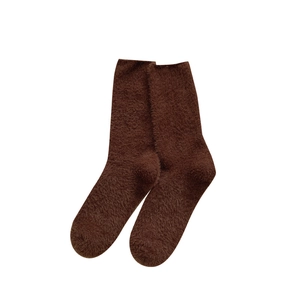 Thick warm dark brown plush mid-calf socks made of soft mink fleece for winter