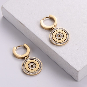 18k gold-plated titanium earrings with roman numerals and sparkling rhinestones