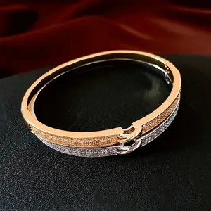 Bracelet En Cuivre À Boucle Entrelacée Avec Micro Pavé De Zircon Plaqué Or 18K Bijoux De Mode Française Pour Femmes