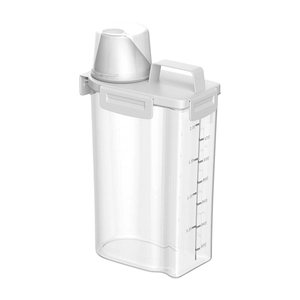 A 2.0L transparent kitchen storage container with white lid and measuring cup scale