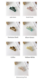 Detailed grid of assorted acetate square hair claws featuring tortoise and marble patterns
