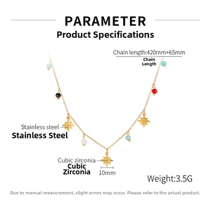 Detailed size specifications for octagonal star necklace with cubic zirconia