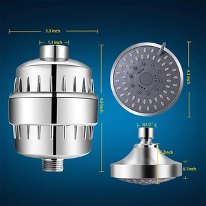 Detailed size chart of chrome shower head and filter with G1/2 interface dimensions