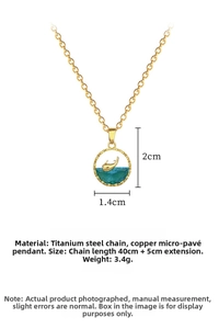 Detailed view of titanium steel whale necklace showing dimensions of 1.4cm by 2cm pendant