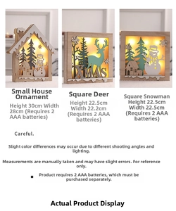 Three Nordic wooden LED Christmas ornaments with intricate reindeer and snowman carvings