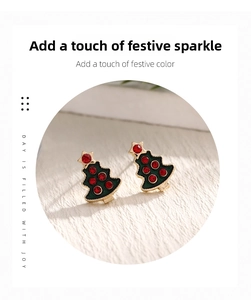 Detailed close-up of Christmas tree earring with green enamel and red crystal studs
