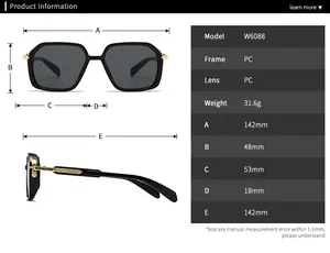 Tableau détaillé des tailles pour lunettes aviateur carrées avec largeur, hauteur et poids