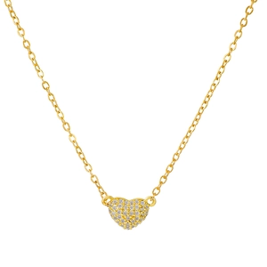 Luxurious gold heart pendant necklace with shimmering rhinestones for a sweet elegant look