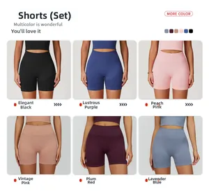 Vue en grille d'ensembles de yoga sans couture taille haute en six couleurs variées