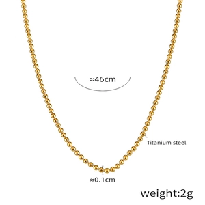 Detail of 46cm titanium steel beaded chain necklace with 0.1cm gold-plated beads