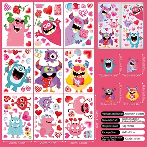 Detail info showing 92pcs cartoon monster window clings set for Valentine decor
