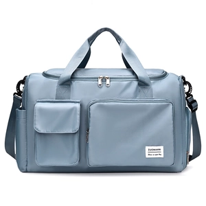 Waterproof large capacity grey-blue travel bag in durable nylon for sport and fitness