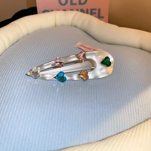 Silver star heart rhinestone hair clip with colorful crystals and matte metal finish