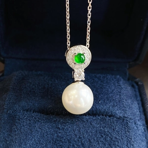 Elegant Pendant Necklace Green Agate Shell Artificial Pearl Copper Plated Cubic Zirconia Floral Style Women Jewelry Accessories