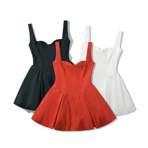 Robe Mini Femme Sans Manches Col Carré Évasée Ligne A Coupe Ajustée Élégante Simple Unie Chic