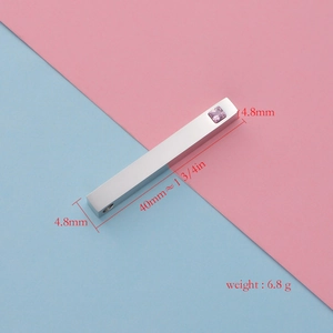 Polished silver cuboid pendant with pink gemstone and detailed dimensions 40mm x 4.8mm