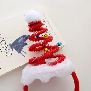 LED light-up Christmas headband featuring a red plush spring hat design with festive bells