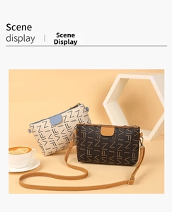 Detail of compact crossbody bags with VIFN monogram print and adjustable straps