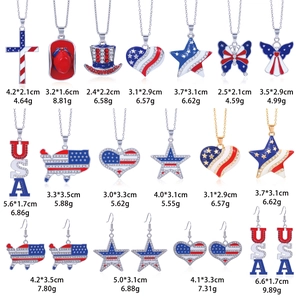 Detailed chart showing sizes and weights of various USA flag themed earrings and pendants