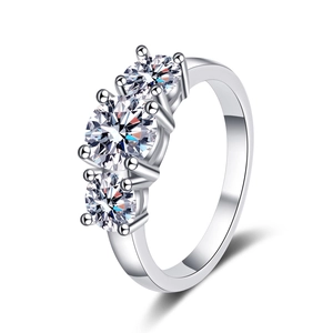Elegant S925 sterling silver ring with three round moissanite stones in prong setting