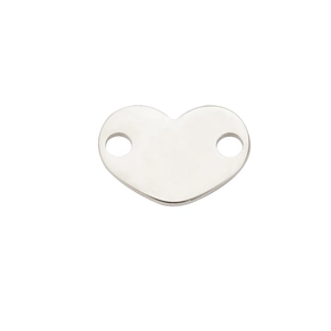 Mirror polished heart shaped stainless steel charm pendant with double holes for DIY jewelry