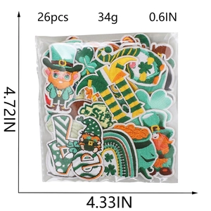 26pcs St. Patrick's Day shamrock and leprechaun embroidery patches set for clothing
