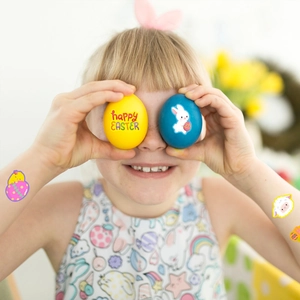 Cute cartoon Easter stickers with bunnies and eggs for holiday party gift decoration
