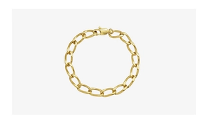 Detailed macro view of 18k gold plated chunky chain bracelet with lobster clasp