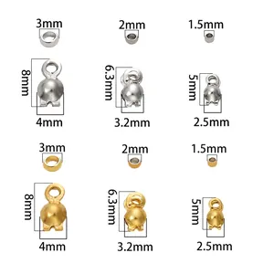 Size guide for stainless steel jewelry connectors and crimp beads in gold and silver