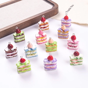 Assorted colorful miniature napoleon cake charms with metal rings for DIY jewelry making