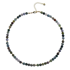 Bohemian turquoise and tiger eye beaded necklace with a gold heart pendant detail
