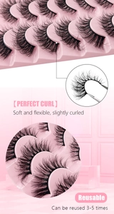 Macro detail of soft reusable false eyelashes with perfect curl on a pink base