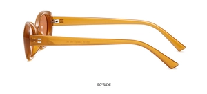 Side view of amber oval sunglasses featuring thick acetate temples and silver metal hinges