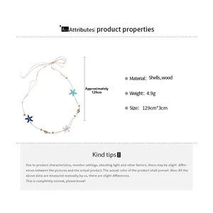 Detail of handcrafted shell and wooden bead necklace with starfish charms for summer