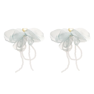 Boucles d'oreilles à pompon en cristal et dentelle avec cœur en métal et organza