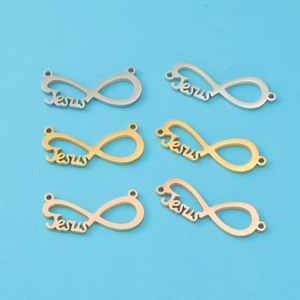 Polished stainless steel Jesus infinity pendants in silver, gold, and rose gold finishes