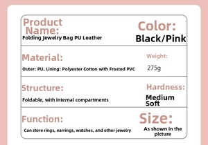 Foldable PU leather jewelry organizer with interior compartments for rings and earrings