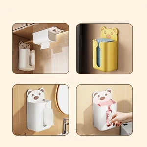 Cute bear-shaped wall-mounted tissue holder for kitchen and bathroom storage