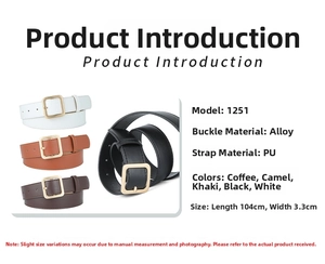 Detail view of universal PU leather belt with square alloy buckle and size 104x3.3cm