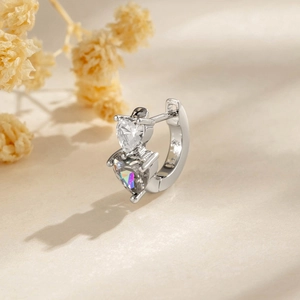 Elegant silver heart earrings with transparent and iridescent zircon crystal pendants